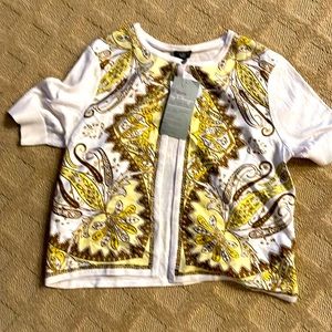 Talbots Ivory/ Yellow Pattern Sweater Size Petite Large NWT